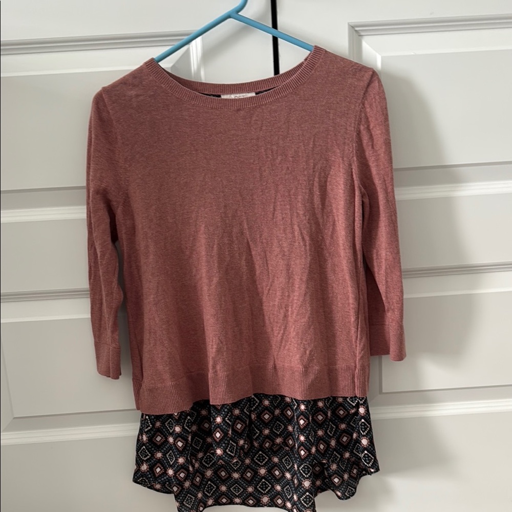 LOFT Pink Asymmetrical 3/4 Sleeve Blouse